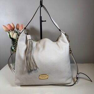 Michael Kors Bedford White Leather Hobo Shoulder Bag Gold Tone Hardware